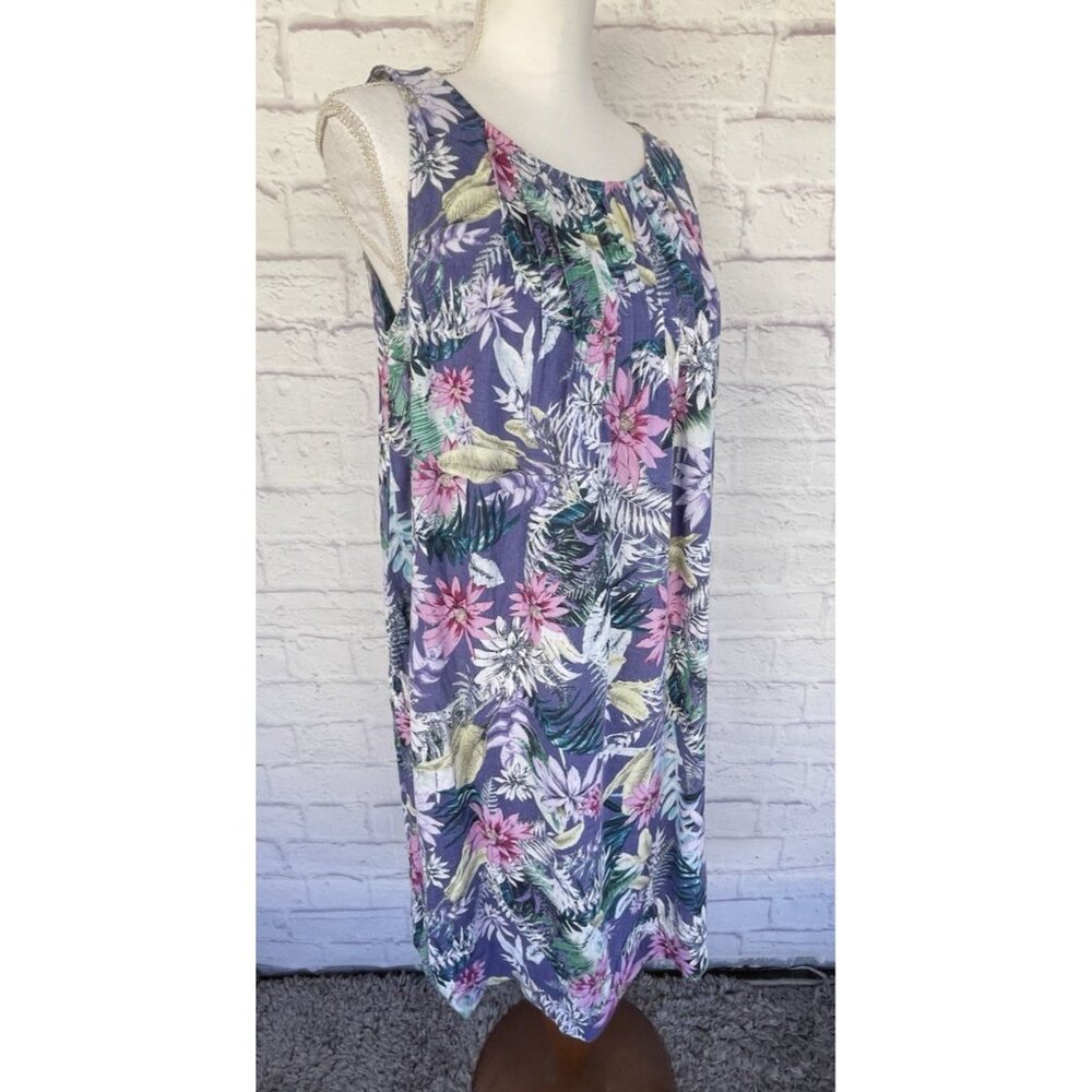 J.JILL Love Linen Purple Floral Tropical Sleeveless Dress Size S